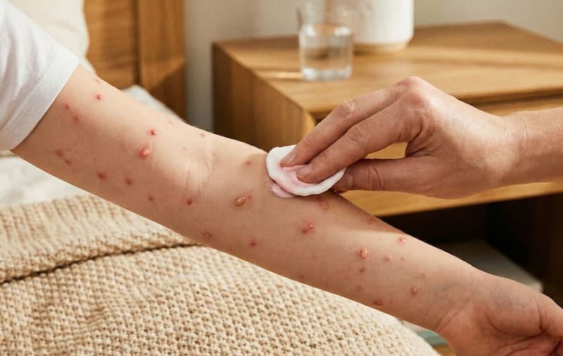 Chickenpox (Varicella) - Patient - Applying Calamine Lotion - Derma Clinic